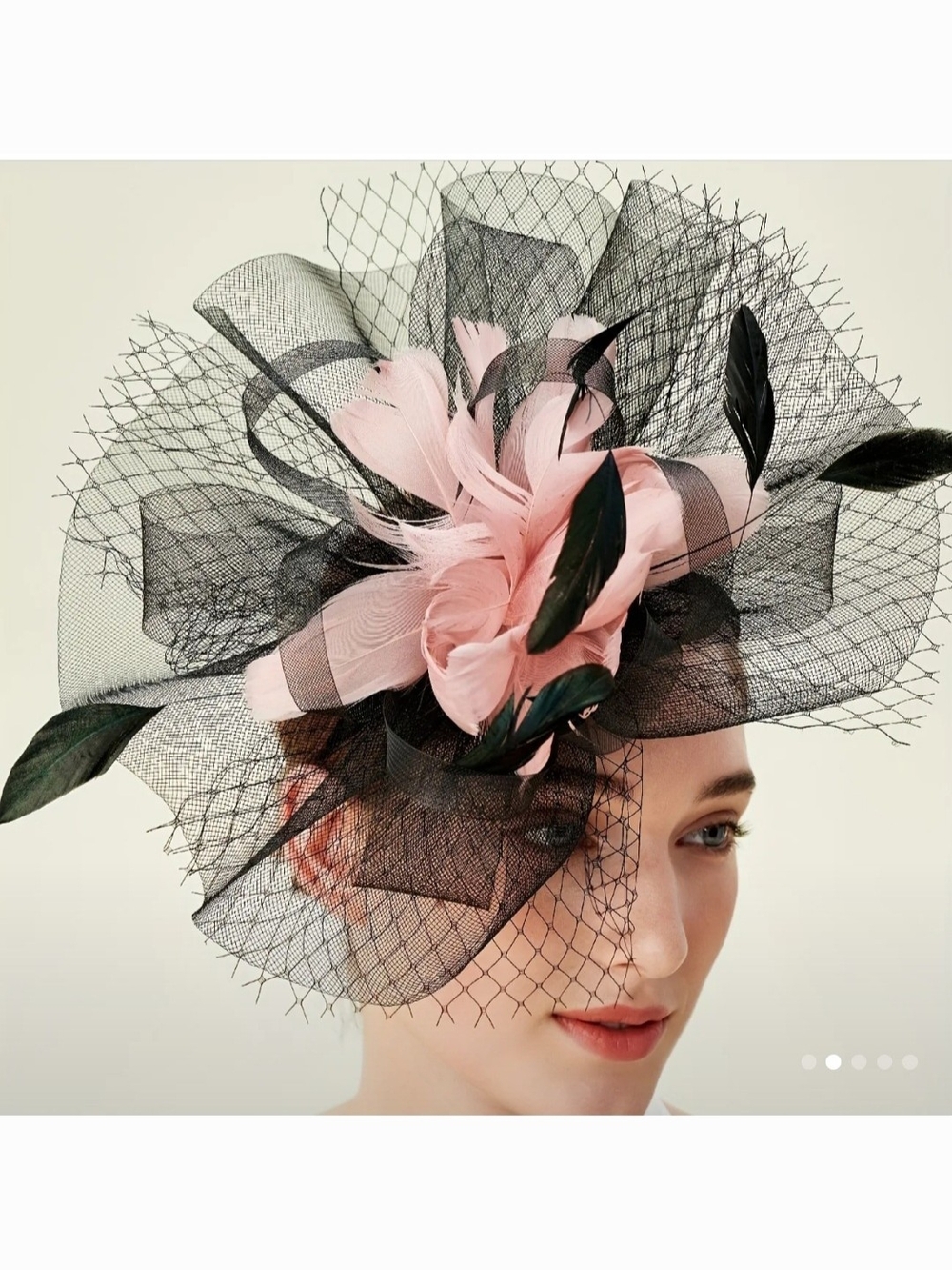 Elegant Black and Pink Fascinator Hat with Veil